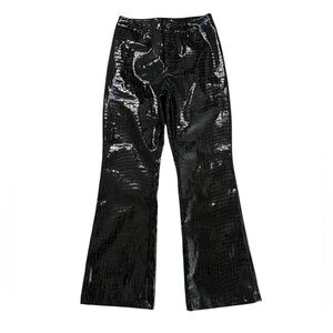 Cider black faux leather pants reptile embossed textured high waist NEW Size S